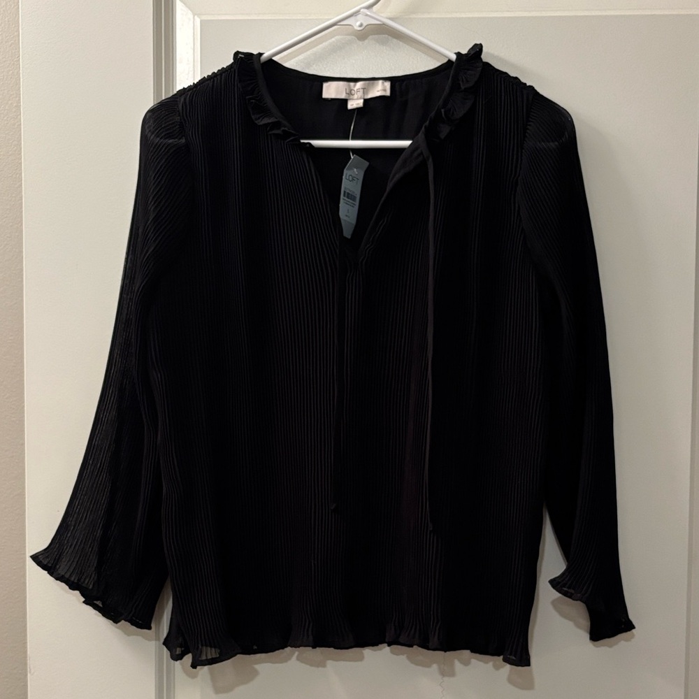 LOFT Black Pleated Blouse